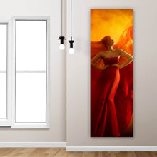 Lade das Bild in den Galerie-Viewer, Aluminiumbild Frau im roten Feuerkleid Panorama Hoch
