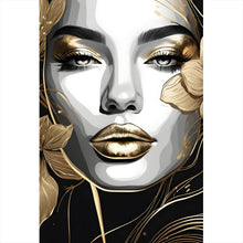 Lade das Bild in den Galerie-Viewer, Poster Frau im Zeichenstil mit Gold Hochformat
