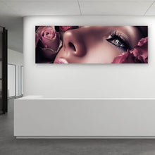 Lade das Bild in den Galerie-Viewer, Acrylglasbild Frau in einem Rosenmeer Panorama
