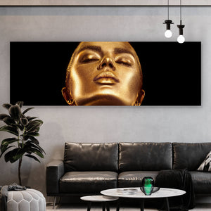 Aluminiumbild gebürstet Frau in Gold No.1 Panorama