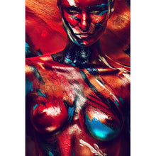 Lade das Bild in den Galerie-Viewer, Aluminiumbild gebürstet Frau mit abstraktem Bodypaint Hochformat
