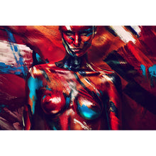 Lade das Bild in den Galerie-Viewer, Aluminiumbild gebürstet Frau mit buntem Bodypaint Querformat
