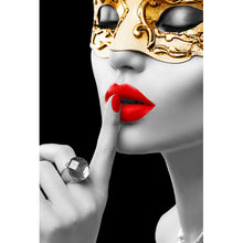 Lade das Bild in den Galerie-Viewer, Aluminiumbild Frau mit goldener Maske Hochformat
