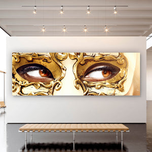 Aluminiumbild Frau mit goldener Maske No.2 Panorama