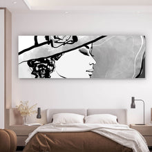 Lade das Bild in den Galerie-Viewer, Spannrahmenbild Frau mit Hut im Zeichenstil Panorama
