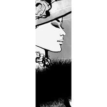 Lade das Bild in den Galerie-Viewer, Acrylglasbild Frau mit Hut im Zeichenstil Panorama Hoch
