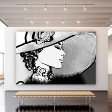 Lade das Bild in den Galerie-Viewer, Poster Frau mit Hut im Zeichenstil Querformat
