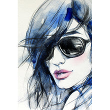 Lade das Bild in den Galerie-Viewer, Aluminiumbild gebürstet Frau mit Sonnenbrille Aquarell Hochformat
