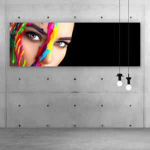 Aluminiumbild gebürstet Frauen Portrait mit Farbe Panorama