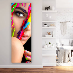 Aluminiumbild gebürstet Frauen Portrait mit Farbe Panorama Hoch