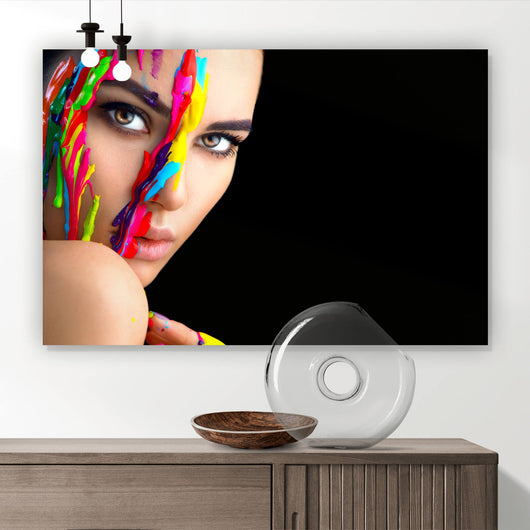 Spannrahmenbild Frauen Portrait mit Farbe Querformat