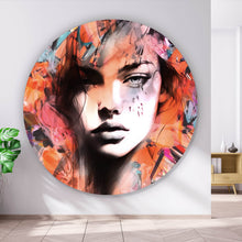 Lade das Bild in den Galerie-Viewer, Aluminiumbild Frauengesicht Abstrakt Bunt Kreis
