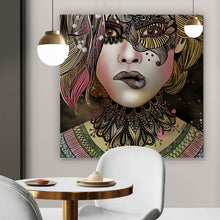 Lade das Bild in den Galerie-Viewer, Acrylglasbild Frauengesicht Bohostil Quadrat
