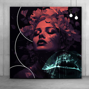 Poster Frauengesicht mit Blumen Modern Art Quadrat