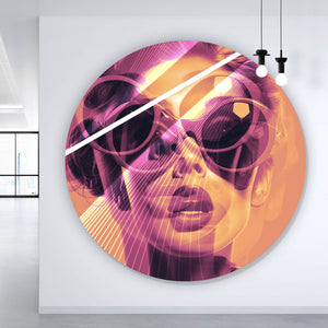 Aluminiumbild Frauengesicht mit Brille Modern Art Kreis