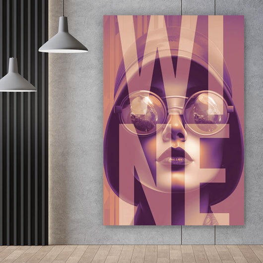 Poster Frauengesicht mit Brille Vintage Wine Hochformat
