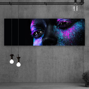 Aluminiumbild gebürstet Frauenportrait Neon No.1 Panorama