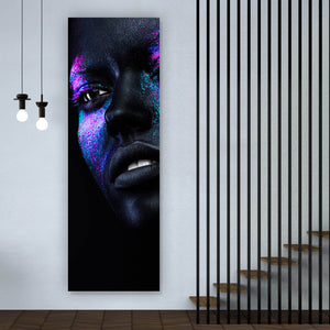 Aluminiumbild gebürstet Frauenportrait Neon No.1 Panorama Hoch
