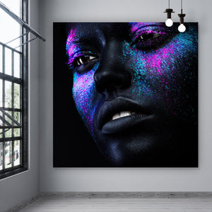 Leinwandbild Frauenportrait Neon No.1 Quadrat