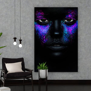 Aluminiumbild gebürstet Frauenportrait Neon No.2 Hochformat
