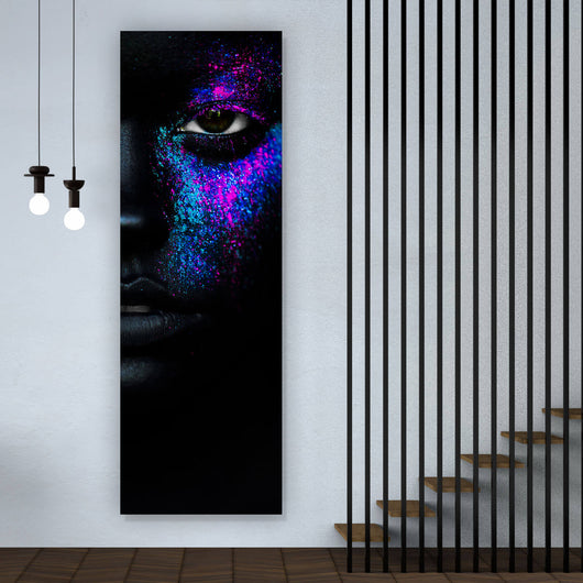 Aluminiumbild gebürstet Frauenportrait Neon No.2 Panorama Hoch