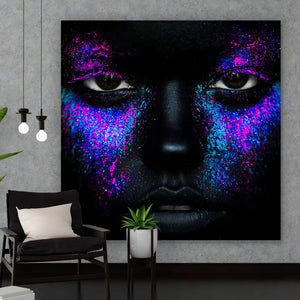 Aluminiumbild gebürstet Frauenportrait Neon No.2 Quadrat