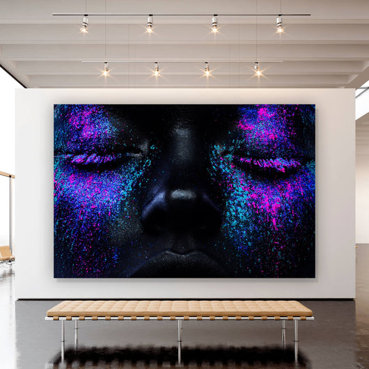 Aluminiumbild gebürstet Frauenportrait Neon No.3 Querformat