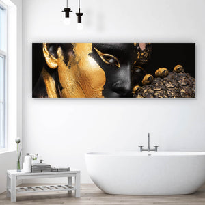 Spannrahmenbild Frauenportrait Schwarz mit Gold No.2 Panorama