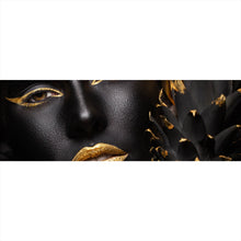 Lade das Bild in den Galerie-Viewer, Poster Frauenportrait Schwarz mit Gold Panorama
