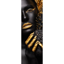 Lade das Bild in den Galerie-Viewer, Spannrahmenbild Frauenportrait Schwarz mit Gold Panorama Hoch
