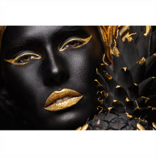 Lade das Bild in den Galerie-Viewer, Spannrahmenbild Frauenportrait Schwarz mit Gold Querformat
