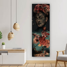 Lade das Bild in den Galerie-Viewer, Aluminiumbild gebürstet Frida Vintage mit Blumen Panorama Hoch
