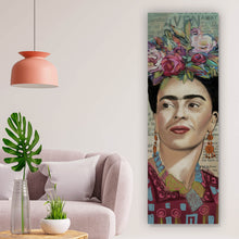 Lade das Bild in den Galerie-Viewer, Aluminiumbild gebürstet Frida Vintage Portrait Panorama Hoch

