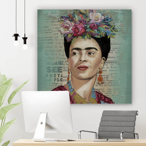 Aluminiumbild gebürstet Frida Vintage Portrait Quadrat