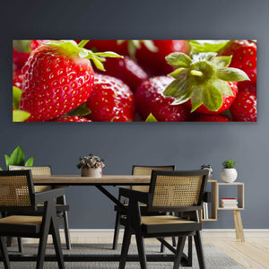Aluminiumbild gebürstet Frische Erdbeeren Panorama