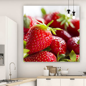 Aluminiumbild gebürstet Frische Erdbeeren Quadrat