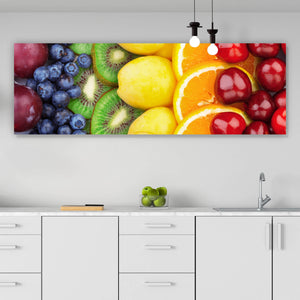 Aluminiumbild gebürstet Frische Früchte sortiert Panorama