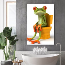 Lade das Bild in den Galerie-Viewer, Leinwandbild Frosch auf Toilette Hochformat
