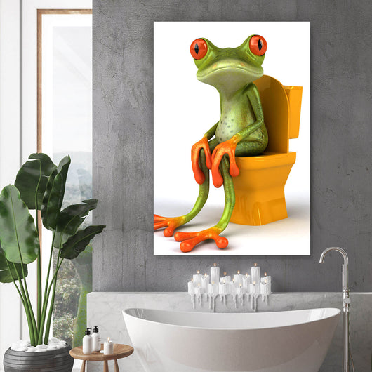 Aluminiumbild gebürstet Frosch auf Toilette Hochformat