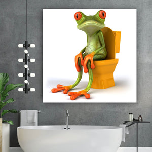 Aluminiumbild gebürstet Frosch auf Toilette Quadrat