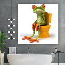 Lade das Bild in den Galerie-Viewer, Aluminiumbild Frosch auf Toilette Quadrat
