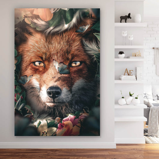 Acrylglasbild Fuchs im Blütenwald Hochformat