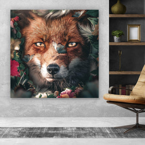Poster Fuchs im Blütenwald Quadrat