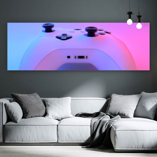 Acrylglasbild Gaming Controller im Neonlicht Panorama