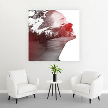 Lade das Bild in den Galerie-Viewer, Aluminiumbild gebürstet Gebirge in Silhouette einer Frau Quadrat
