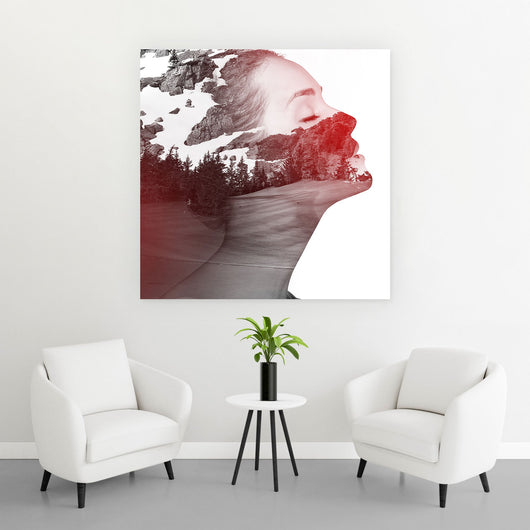 Acrylglasbild Gebirge in Silhouette einer Frau Quadrat