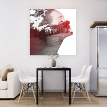Lade das Bild in den Galerie-Viewer, Aluminiumbild Gebirge in Silhouette einer Frau Quadrat
