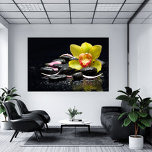 Lade das Bild in den Galerie-Viewer, Aluminiumbild gebürstet Gelbe Orchidee Feng Shui Querformat
