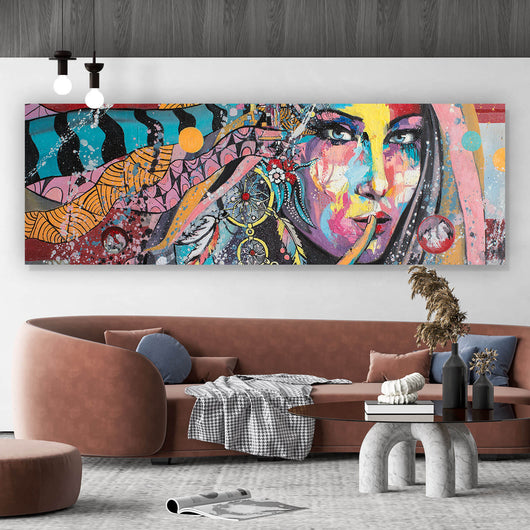 Spannrahmenbild Gemälde Frau im Boho Style Panorama