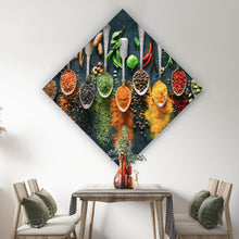 Lade das Bild in den Galerie-Viewer, Acrylglasbild Gewürzvielfalt auf Löffeln Raute
